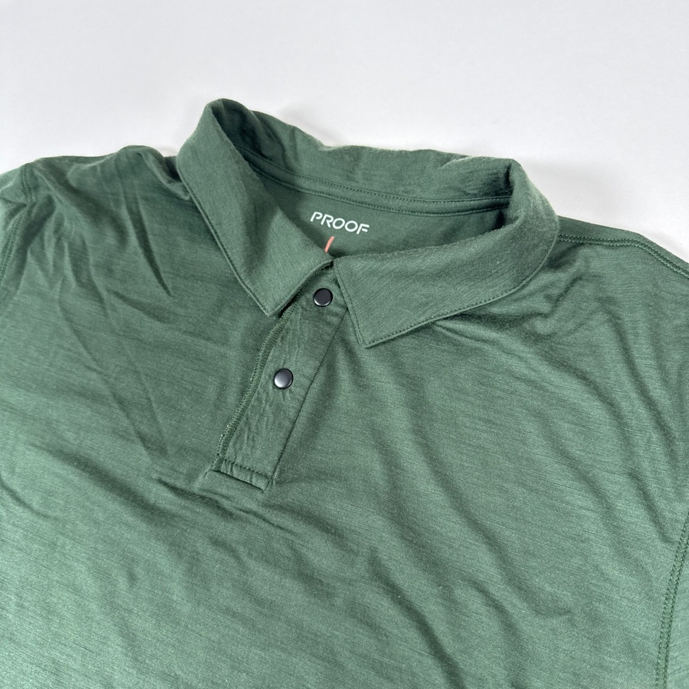 Proof 72 Hour Merino Polo Shirt Mens Medium Green Short Sleeve Snap Placket